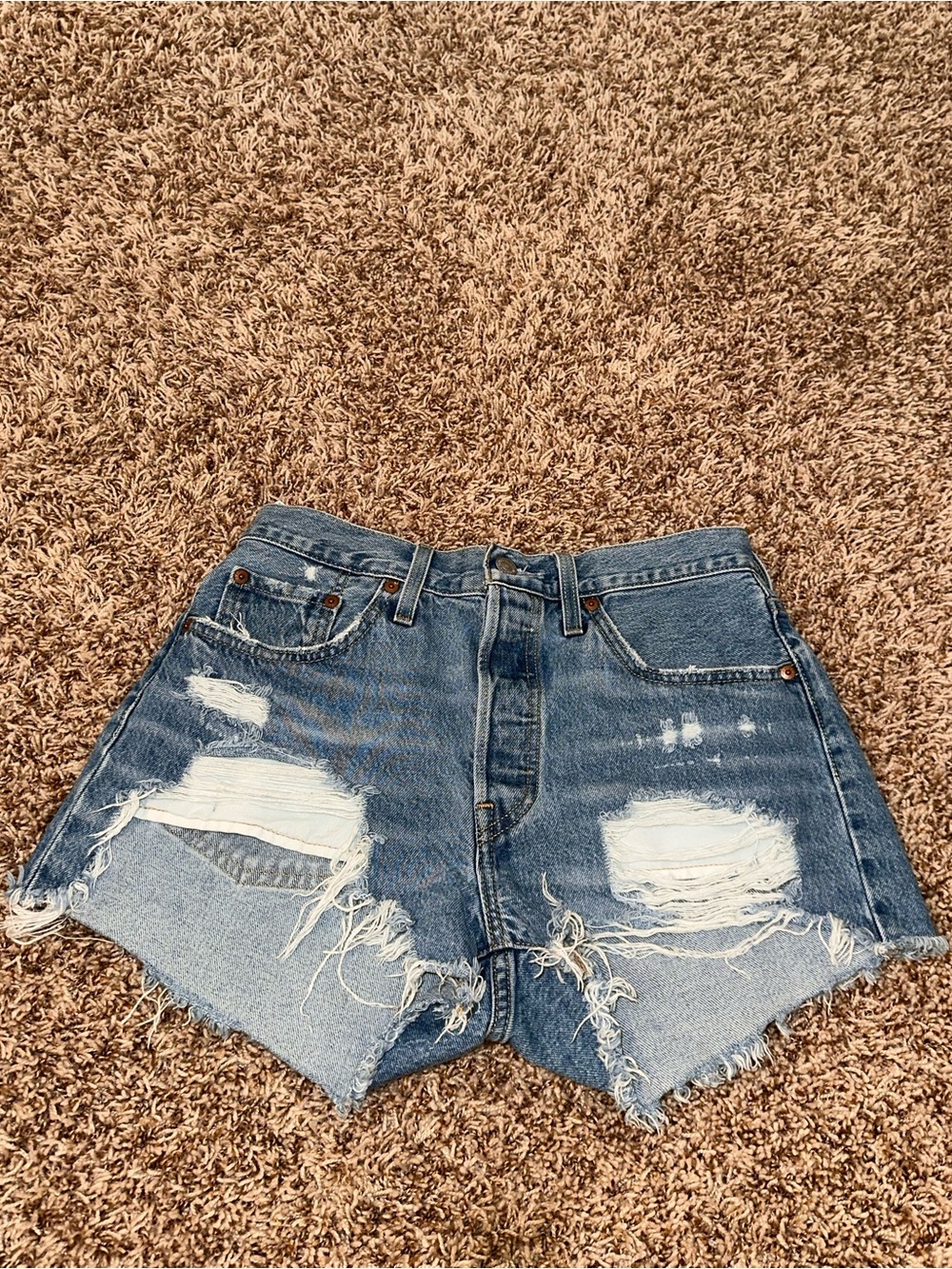 Levi's Distressed Light Blue High-Rise Denim Shorts